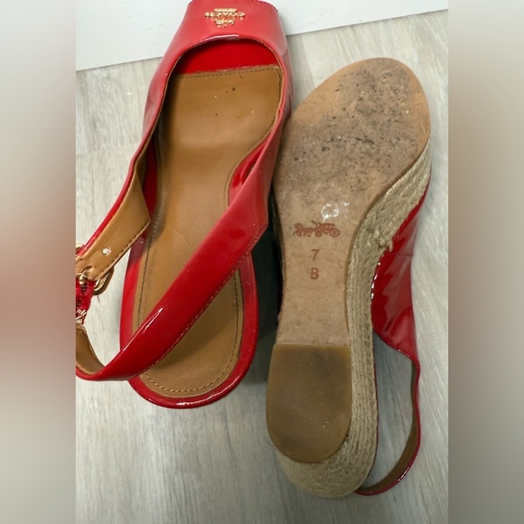 COACH "Ferry" Red Patent Leather Platform/Wedge Espadrille Sandals Size 7 - Picture 6 of 11